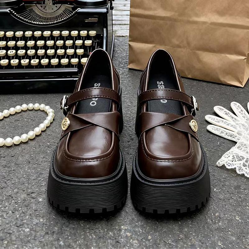 

Черные британские туфли на платформе, толстом высоком каблуке, из маленькой кожи, женские, новые осенние, под юбку, JK, Мэри Джейн, одинарные туфли 40 коричневый