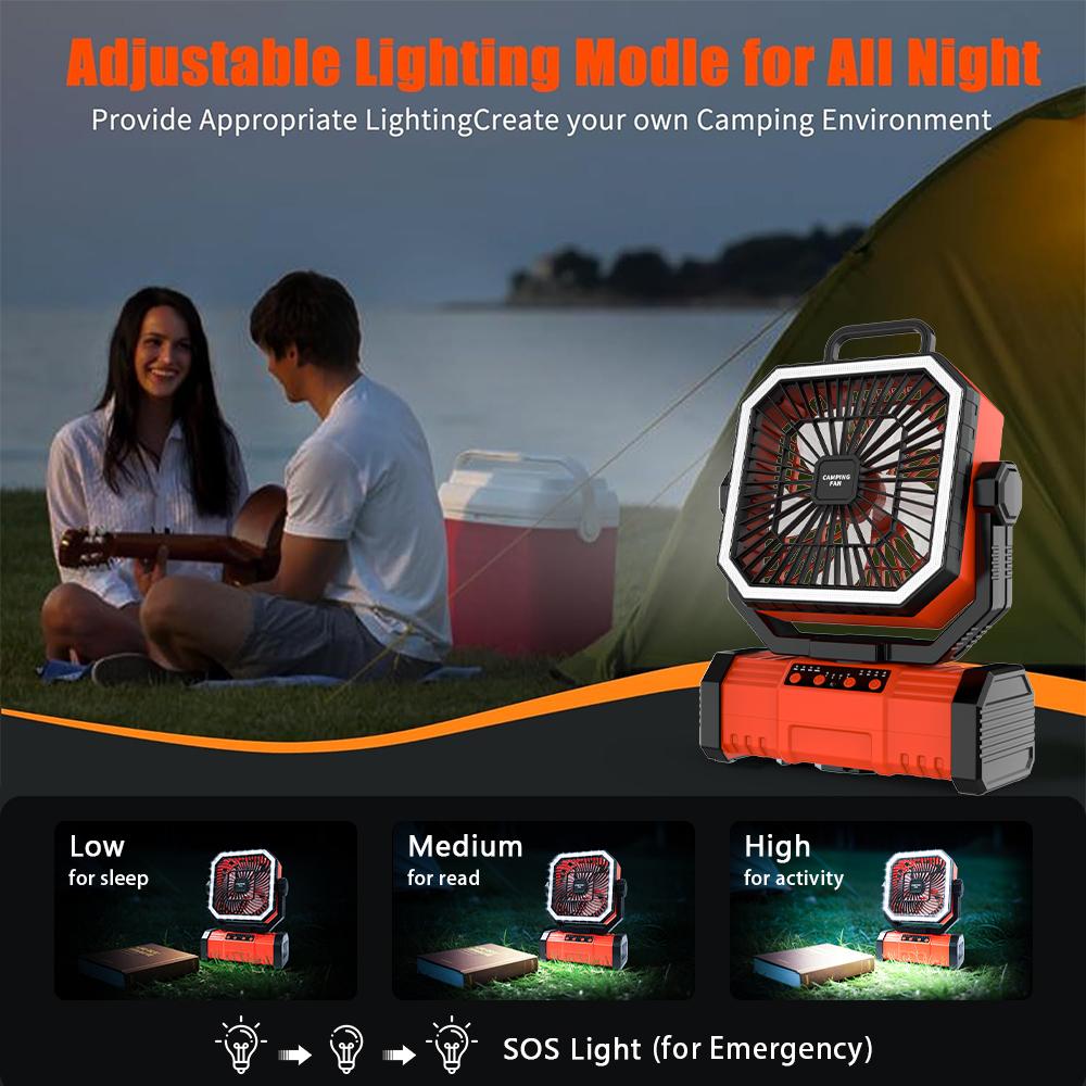 Camping Fan 20000mAh Battery Powered Fan Rechargeable 4 Speeds with LED Lantern - Hanging Portable Outdoor Cold Fan Tent Fans