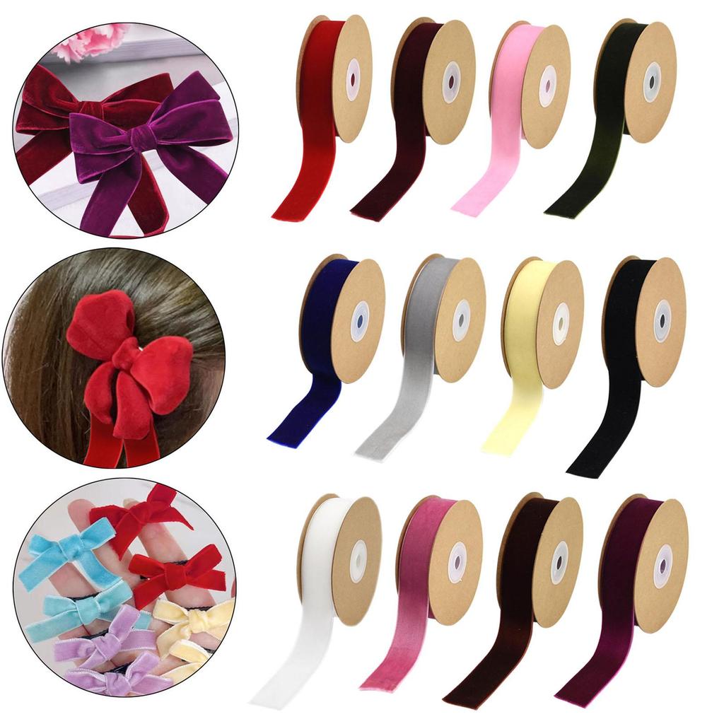 Velvet Ribbon with Spool Flocking Ribbons Florist Ribbon Single Face Velvet Ribbon Roll for Gift Wrapping Birthday Invitation