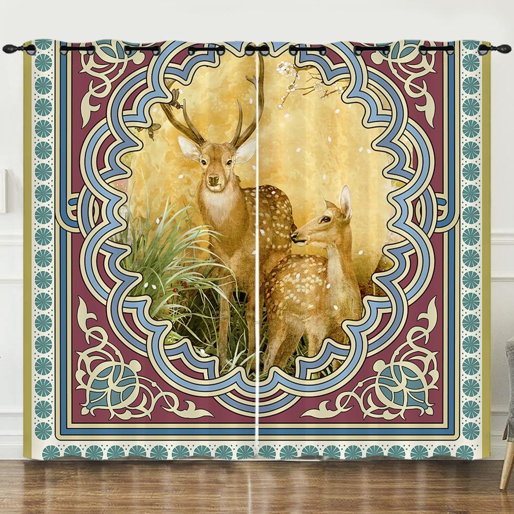 Штора Мультяшний Тварина Олень Пейзаж Любов 3D Цифровий Друк Затемнююча Штора З Люверсами