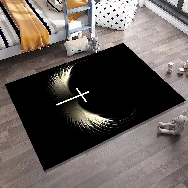 Angel Wings with Cross Design Rug Non-slip Rug Suitable for Living Room and Bedroom Sofas.