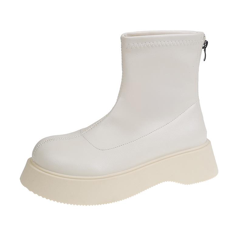 Leather White Short Boots Women's 2025 New Autumn and Winter Boots Platform Shoes Versatile Single Boots Small Martin Boots