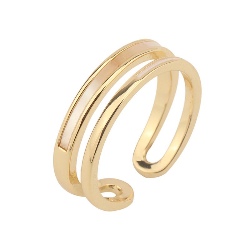 Elegant Trendy Open-End Mother-of-Pearl Double-Layer Ring for Women - Lightweight Luxury Design
