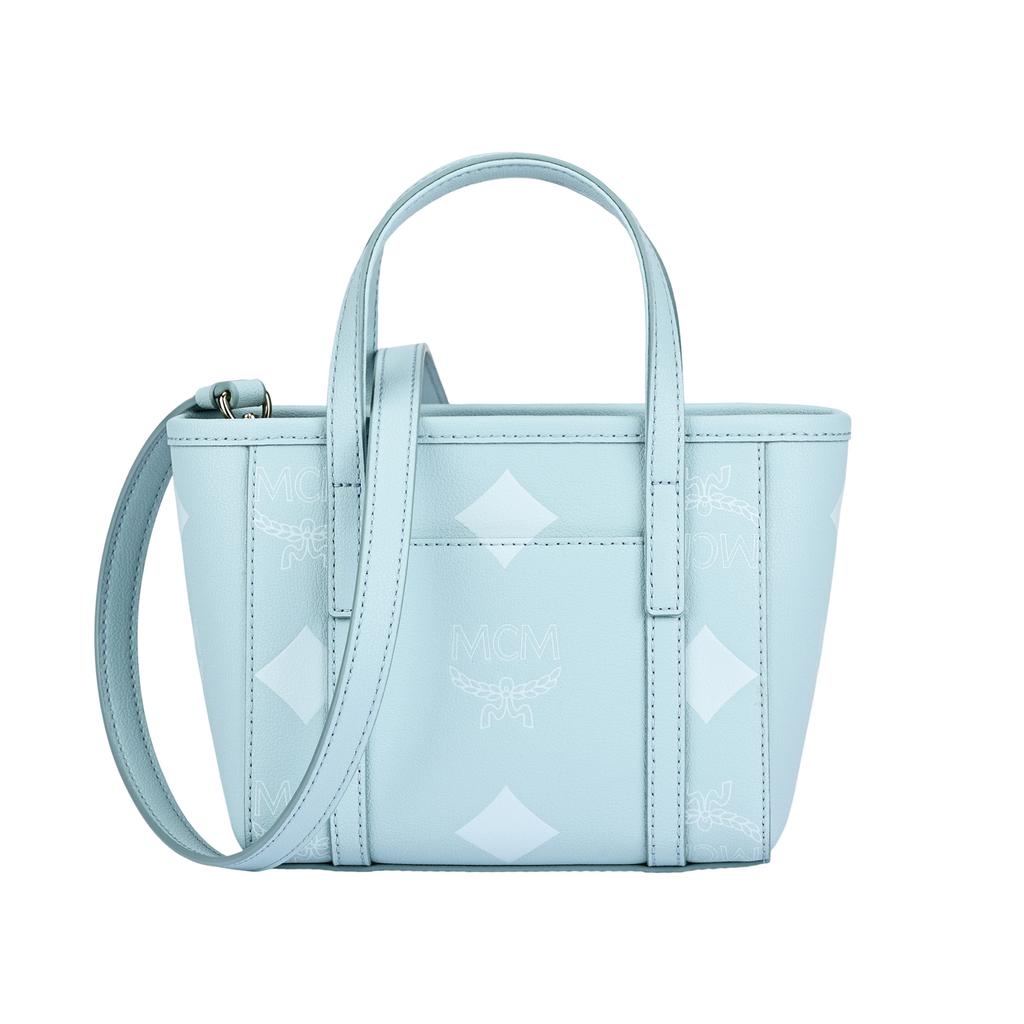 MCM Cotton Candy Series Logo Print Faux Leather Mini Tote Bag Women tote bag Ice-Mint MWPFAMT09KE001