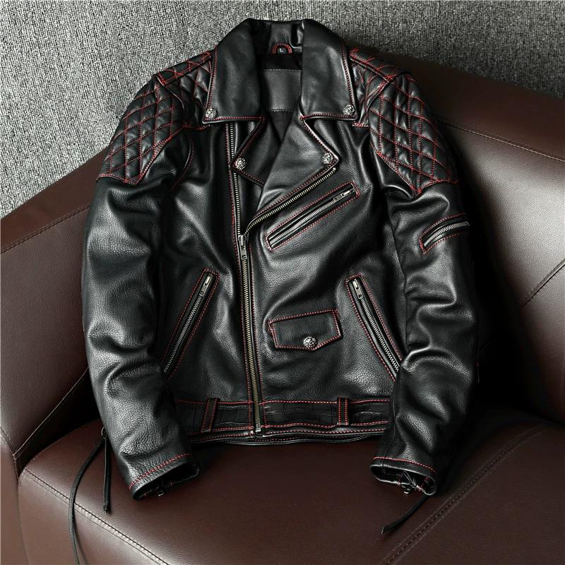 

New Genuine Leather Mens Jacket Slim Fit Biker Coat Motorcycle Fashion S