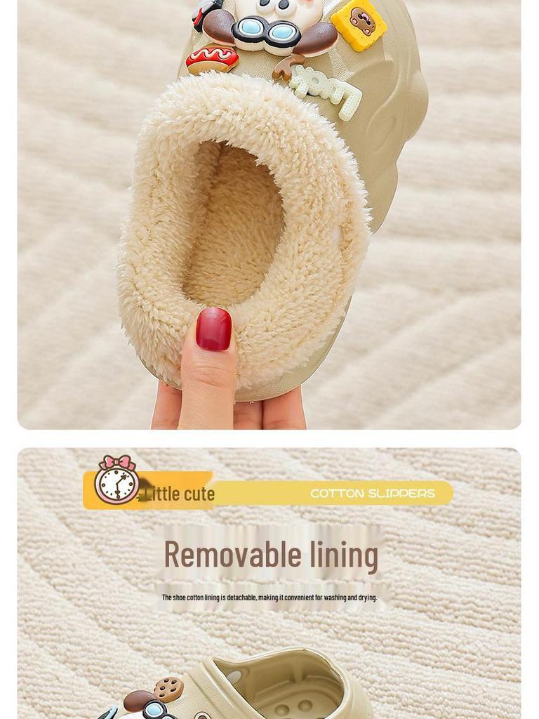 EVA Kids' Furry Cotton Slippers - Warm, Soft, Washable Parent-Child Shoes for Boys