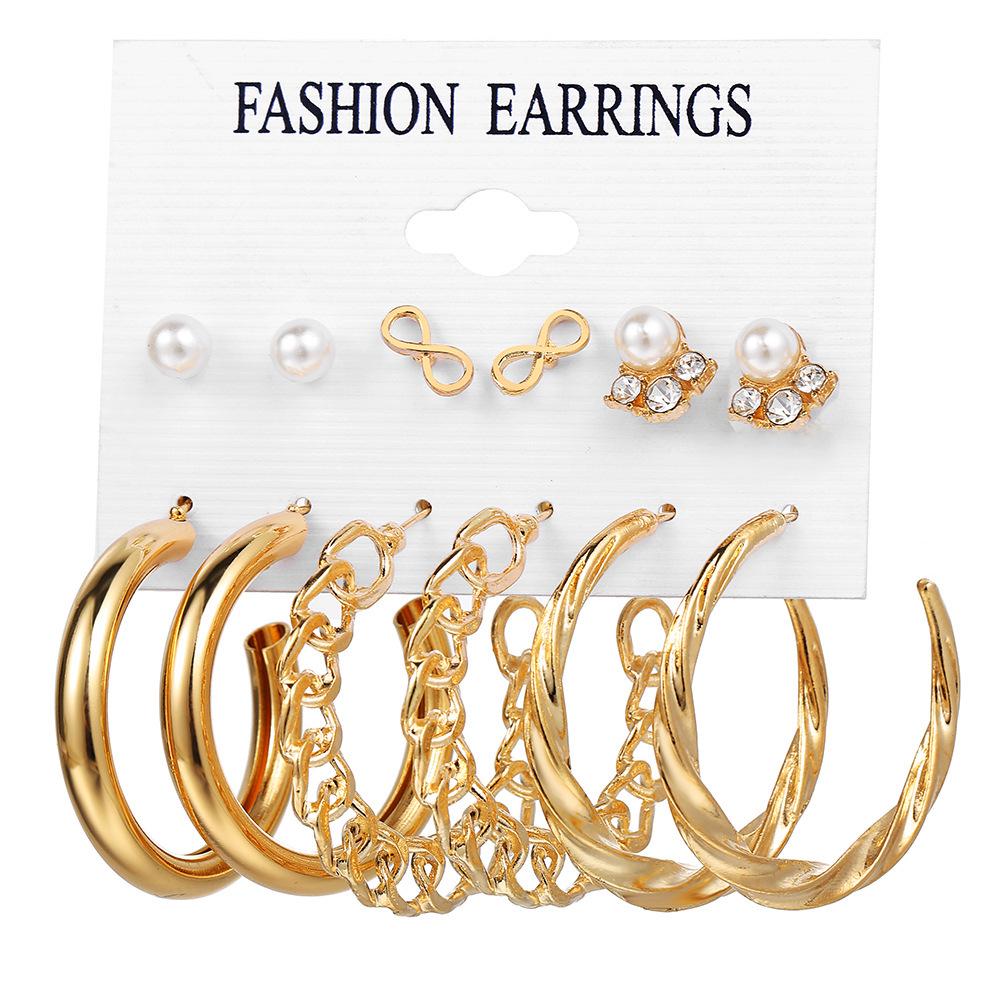 Gold-Pearl Punk Hoop Earrings Set for Women