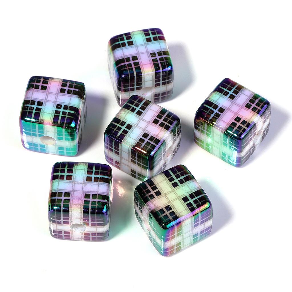 10pcs/lot 13mm Colorful Acrylic Beads Square Checkered Pattern Beads Loose Spacer Beads For Jewelry Making DIY Bracelet Necklace