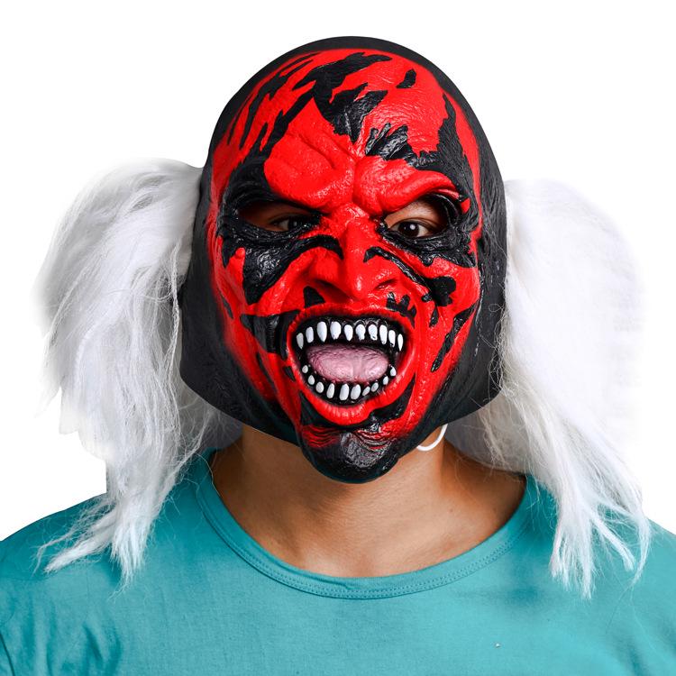 Scary Halloween Witch Mask - Red Face with White Hair Latex Masquerade Mask Mask