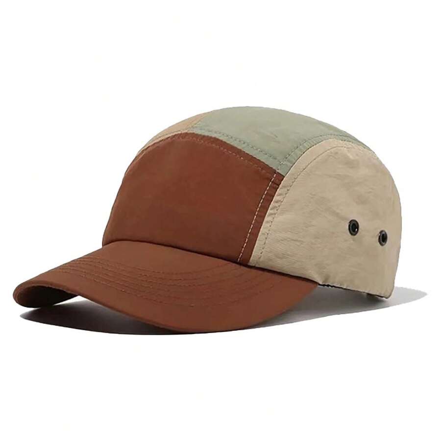 Five-Panel Color-Blocked Cap Quick-Drying Waterproof Soft Top Outdoor Sports Hat Flat Brim Adjustable