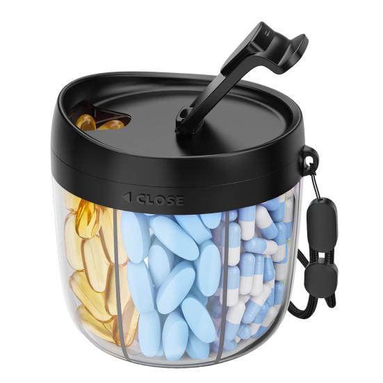 Pill Dispenser with 7 Compartments Anti-Mix Design Easy Access Pill Bottle Organizer Travel BPA-Free Pill Container
