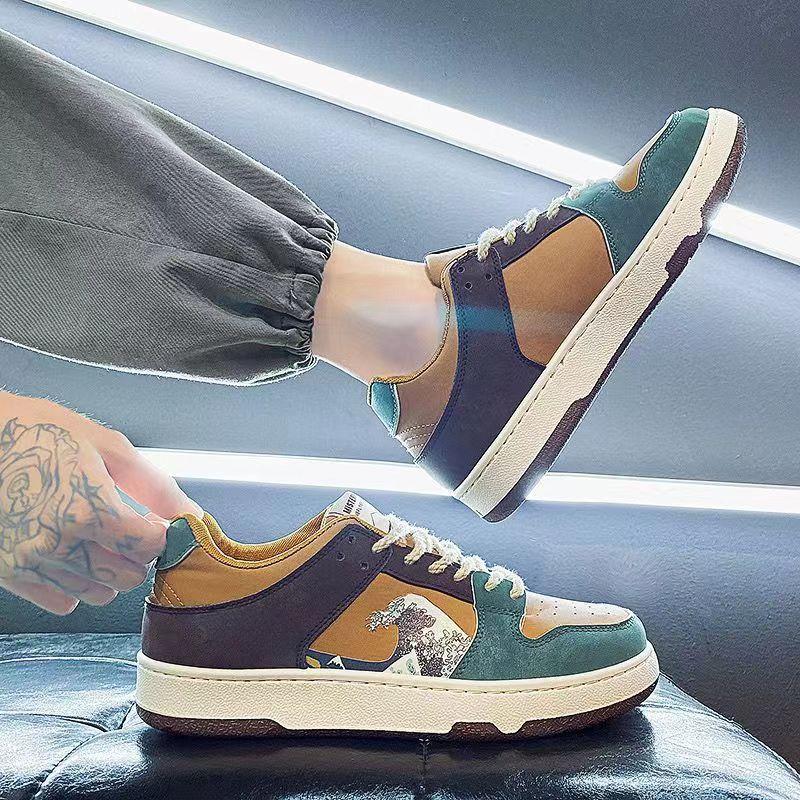 Scarpe da Uomo Primavera/Autunno Nuova Moda Basse con Lacci Traspiranti Colori Misti Pelle Scarpe Casual