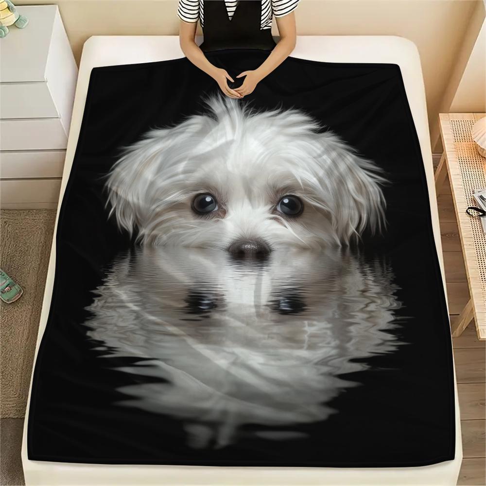 Black Maltese dog,pattern Flannel Blanket, High quality Comfortable for All Seasons, Home Decor, Warmth and Comfort, Perfect for Gifts.