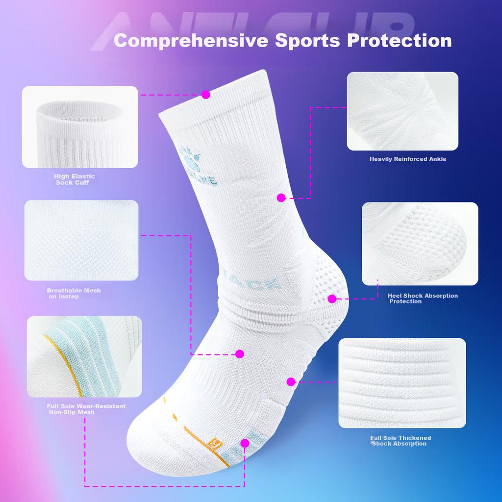 KELME Men's Mid-Calf Basketball Socks Terry Bottom Running Sports Socks Professional Training Long Tube Socks