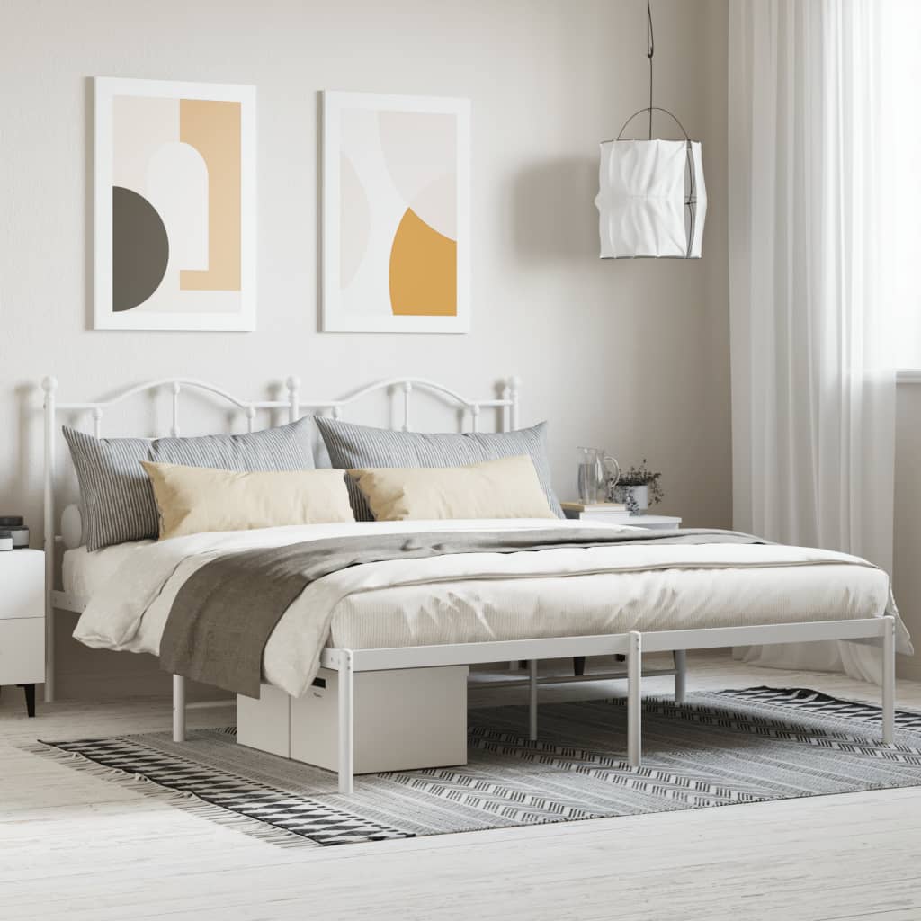 Metal Bed Frame with Headboard White 180x200 cm