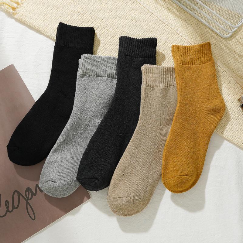 1/5Pairs Men's Thickened Cotton Socks Terry Plus Velvet Warm Mid-tube Socks Soft Skin-friendly Casual Socks