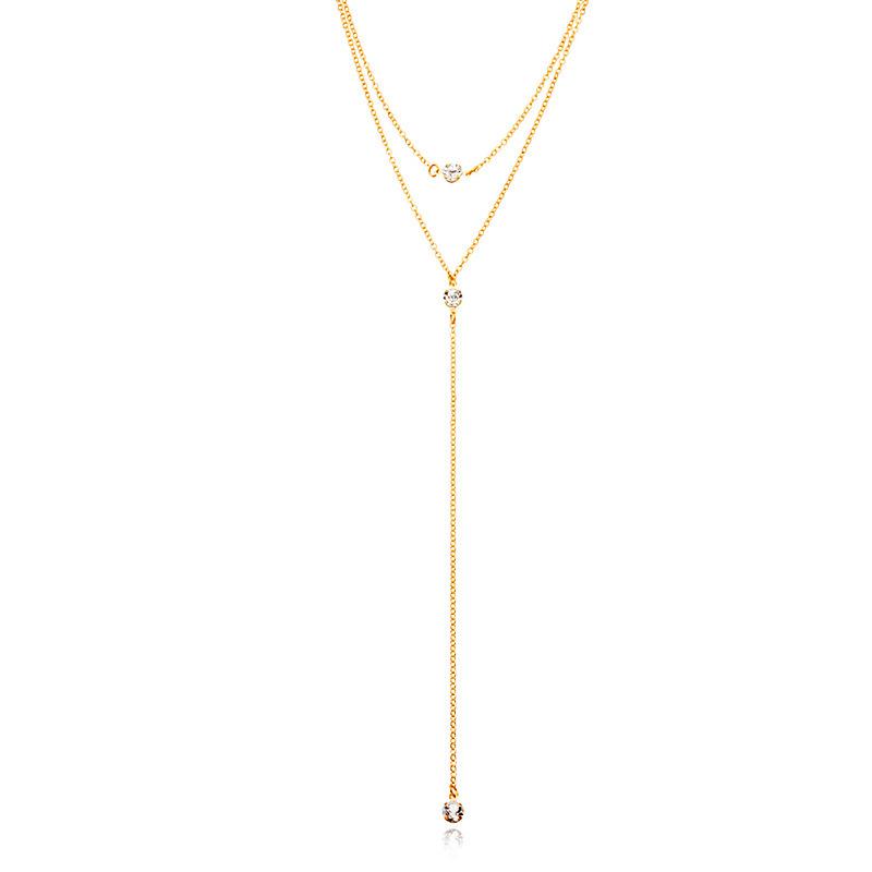 Summer Fashionable and Sexy Women's Accessories, Double-layer Simple Handmade Flash Diamond Tassel Necklace