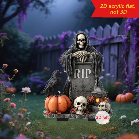 Halloween Garden Stake 2D Flat Pumpkin Man Decoration Outdoor Skeleton Decorative Stake for Lawn Yard Patio Decor