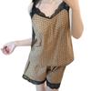 Maillard lace satin pajamas women's summer with chest pads, suspenders, shorts, loungewear set, sexy thin pajamas