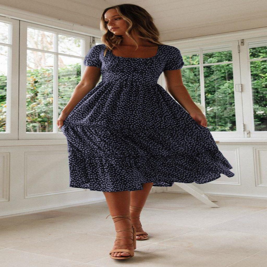 Vestidos Vintage Vintage Print Puff Sleeve Summer Beach Sweet Dresses Casual Square Collar Floral Maxi Long Dress Festa