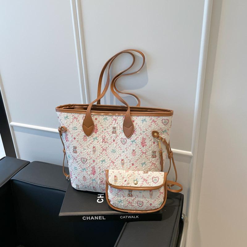 

Милая и милая сумка-тоут с принтом щенка-мишки, летняя новинка, большая вместимость, повседневная портативная на плечо, кроссбоди коричневый