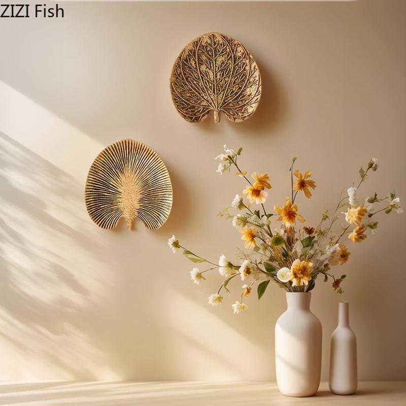 Golden Tropical Plant Leaves Wall Hanging Ornaments Living Room Wall Background Display Ginkgo Leaf Wall-mounted Decoration