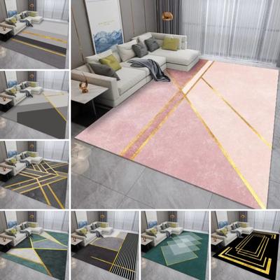 Alfombra de Líneas Doradas Geométricas Sala de Estar Alfombras de Lujo Decoración de Dormitorio Junto a la Cama Felpudo Área de Sofá para el Hogar Antideslizante Alfombra Grande