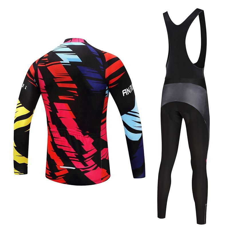 Riding Bicycle Jerseys Cycling Clothing Set Colorful Long Sleeve Black Bib Pants Bicycle Clothes Suit