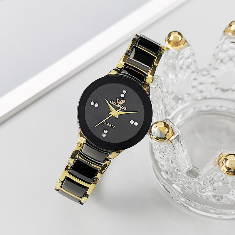 Women's Diamond-Set Quartz Watch with Steel Band - Elegant Imitation Tungsten Steel Design