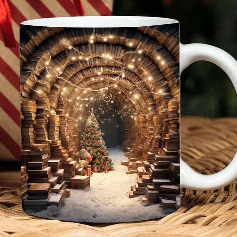 Kávový šálek Dárky 3D Effect Library Police Hrnek Keramický hrnek Space Design 3D Bookshelf Hrnek 350 ml