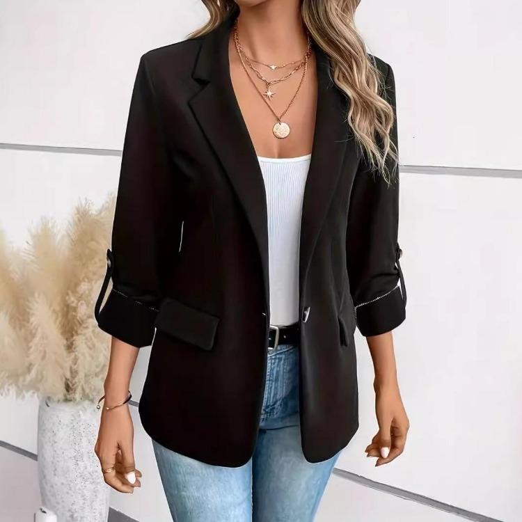 Fashion Women Long Sleeve Blazer Outerwear Solid Color Versatile Autumn Winter