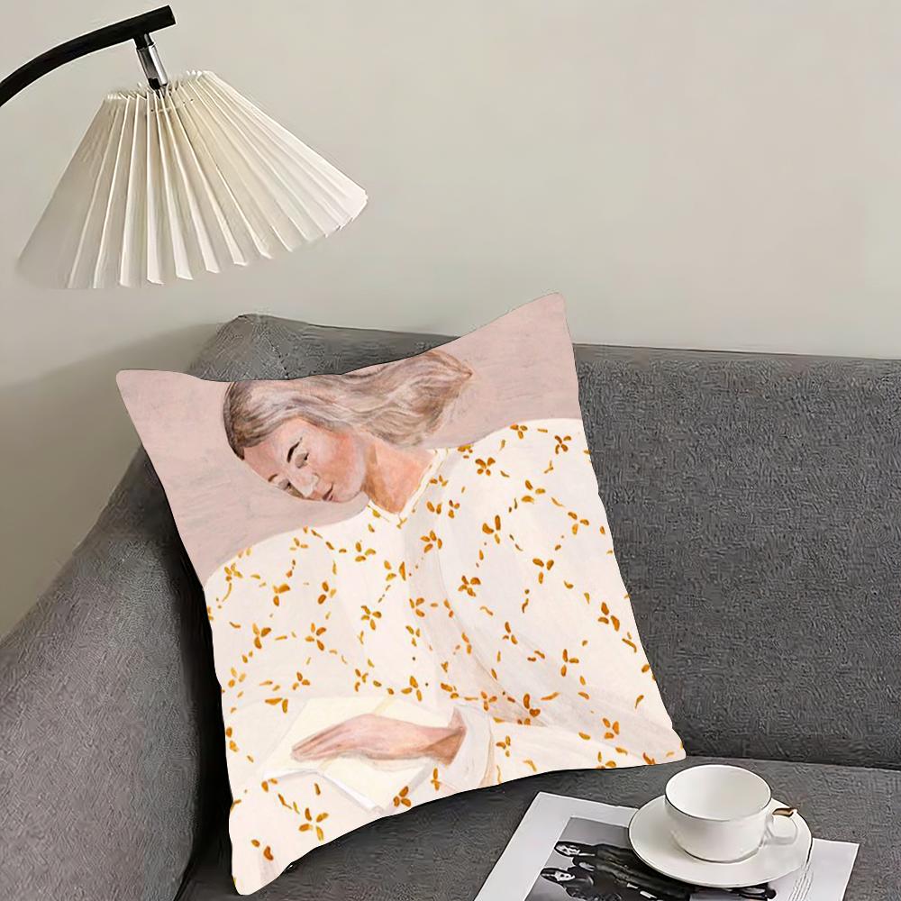 Abstract Figure Lines Girl Sofia Cushion Cover Reversible Plush Pillow Cover – For car, sofa, bedroom, perfect as a gift.