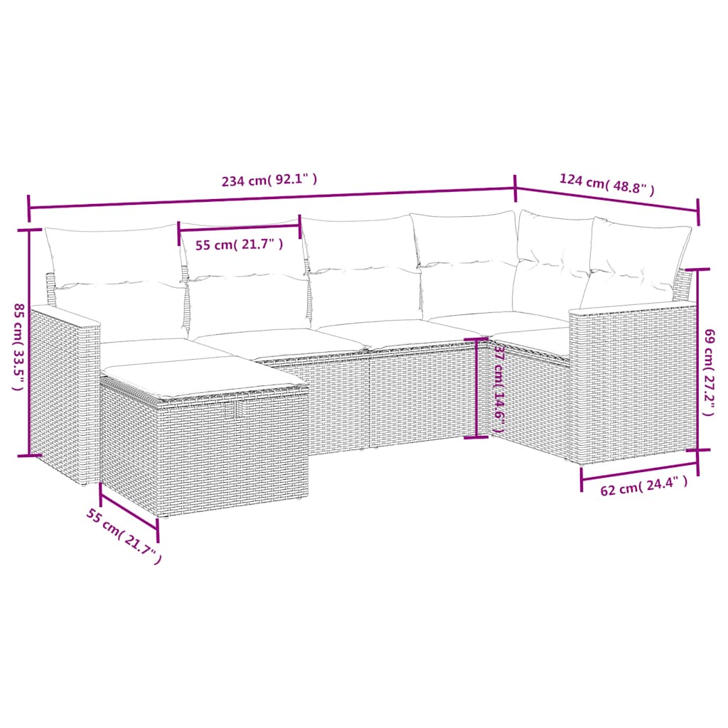 6 Piece Garden Sofa Set with Cushions Black Poly Rattan