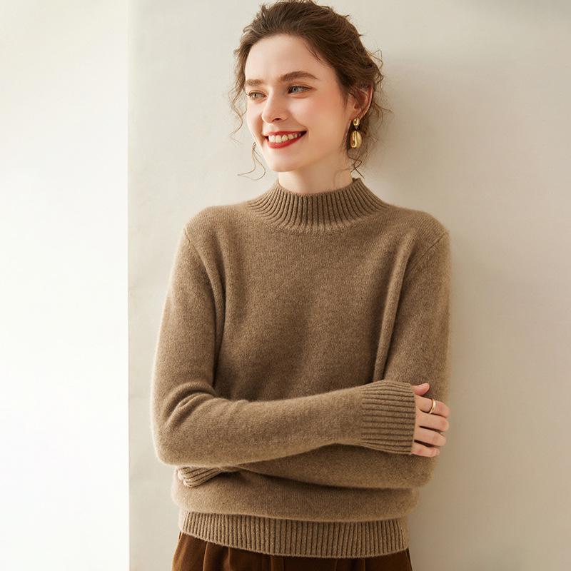 Women's Cashmere Sweater: Soft, Thick, Solid Color, Half-High Neck, Loose-Fit, High-End Knit Pullover for Winter.