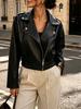Women's Faux Leather Moto Jacket Multi Color Lapel Collar Asymmetric Zipper Crop Jacket