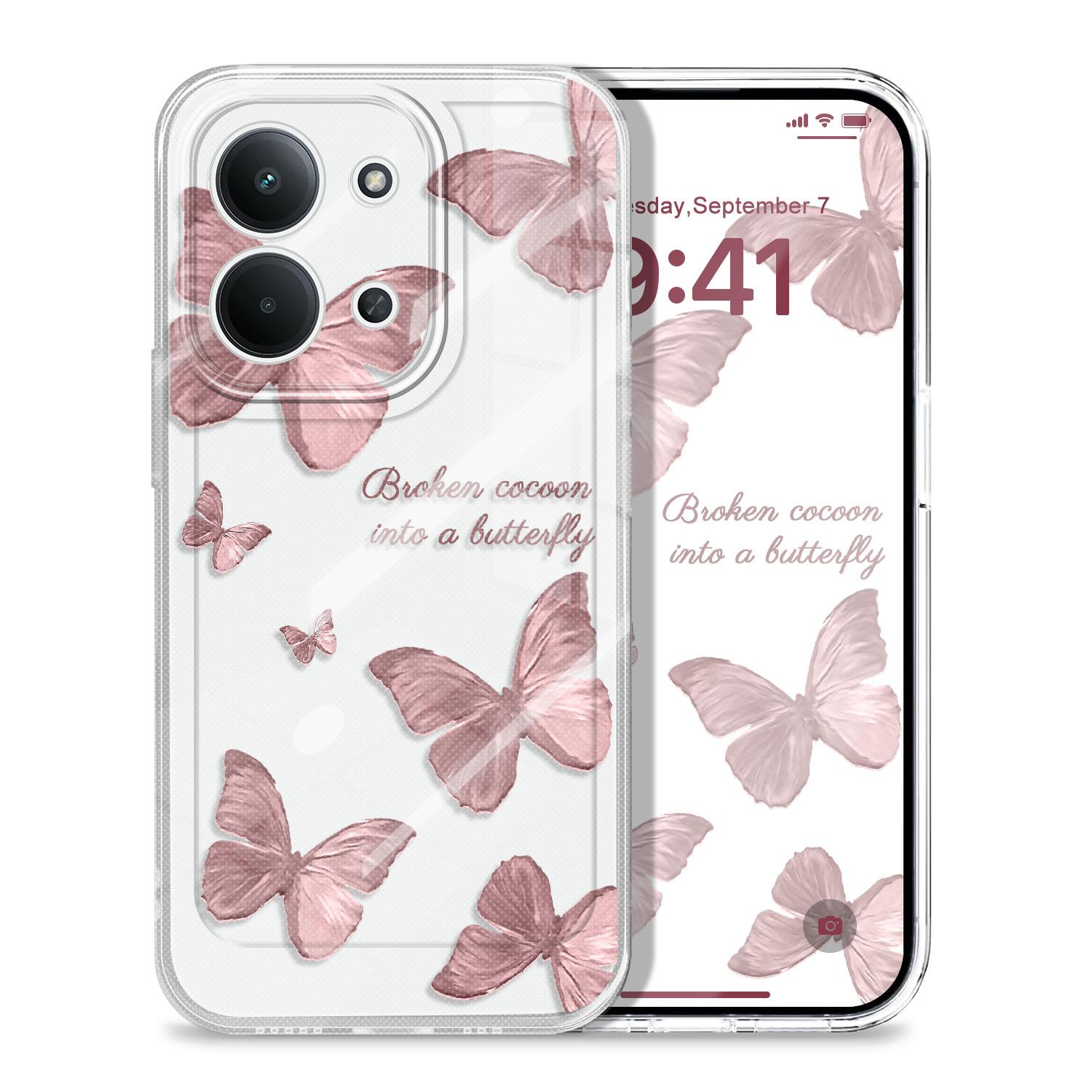 

Retro Butterfly Transparent Phone Case For Xiaomi Redmi Note 14 13 12 Pro Plus 15 15C 13 13C 12 12C Soft TPU Cover Redmi Note 15 Pro 5G прозрачный