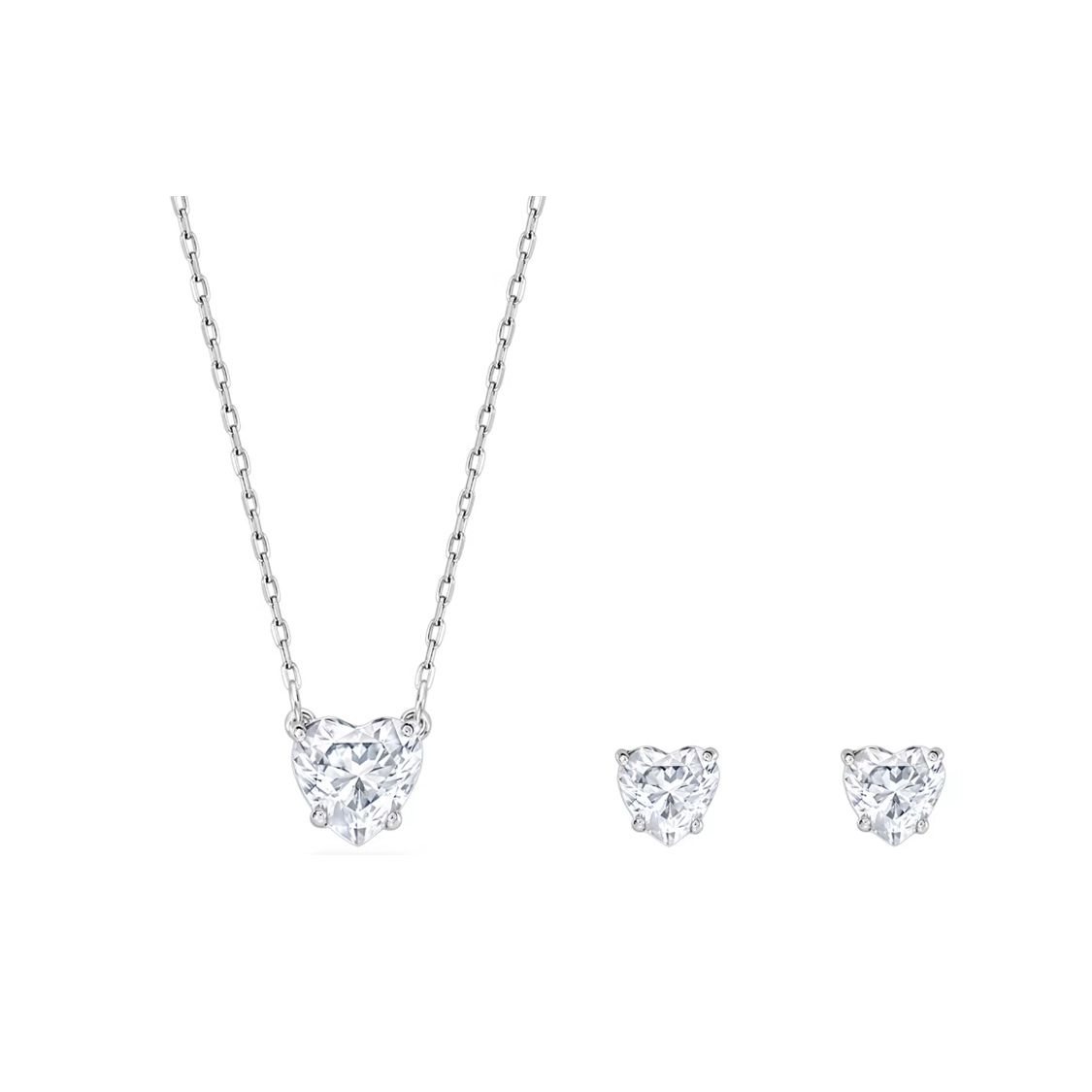 Swarovski Stilla Attract Heart Earrings And Necklace Set Women jewelry Rhodium Cubic-Zirconia Crystal 5646751 Box (Random Color)