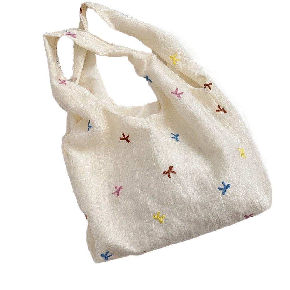 

Chiffon Bow Tote Bag Embroidered Canvas Underarm Bag Simple Cherry Shoulder Bag Handbag Style B