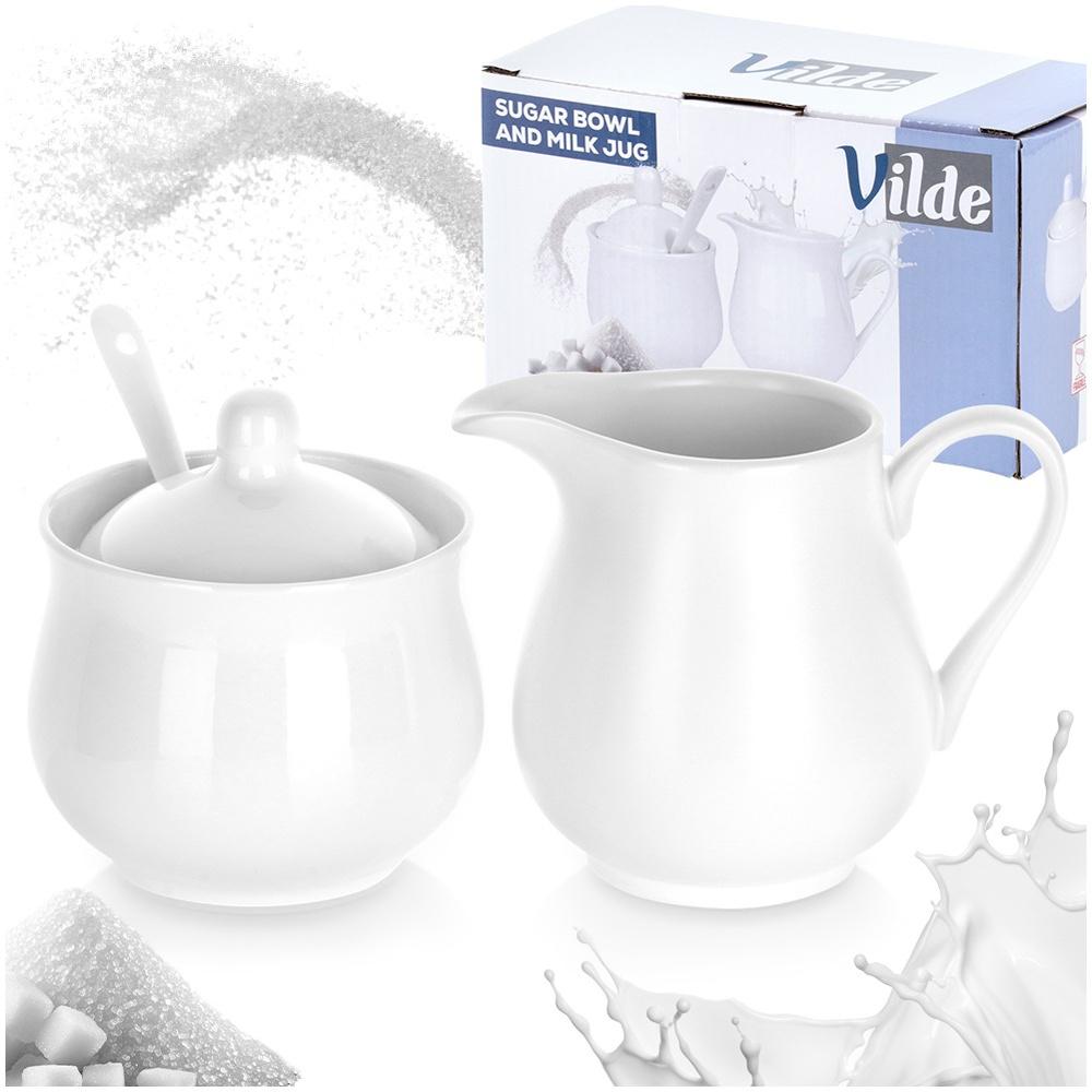 Sugar bowl and creamer, white porcelain, 3 pieces.
