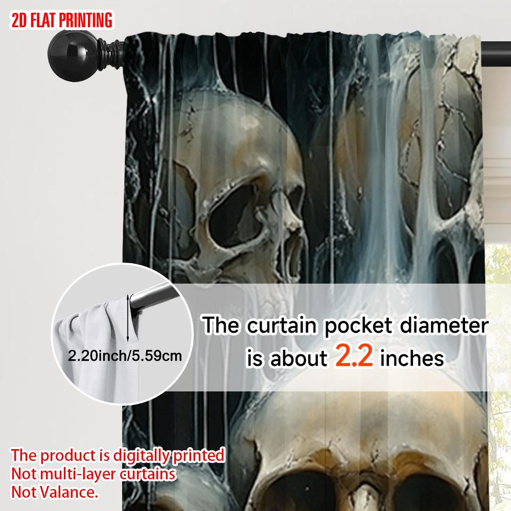 2pcs  2D Plane Printing Pattern Curtains Skull Polyester Woven (without Rod) Outdoor Decorations for Study   Living Room   Kitchen