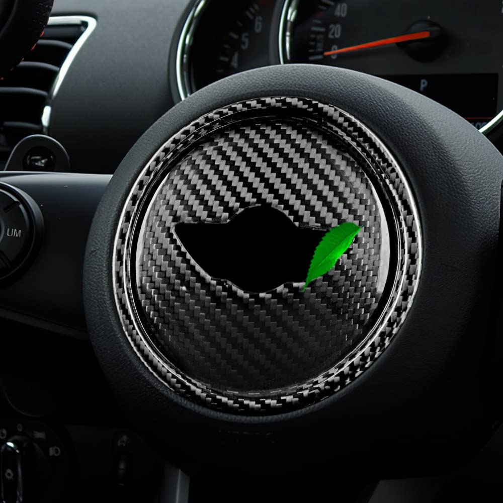 AIRSPEED Real Hard Carbon Fiber Car Steering Wheel Center Cover Sticker for Mini F60 Interior Decorative Frame with Gift F54, F55, F56, F57,