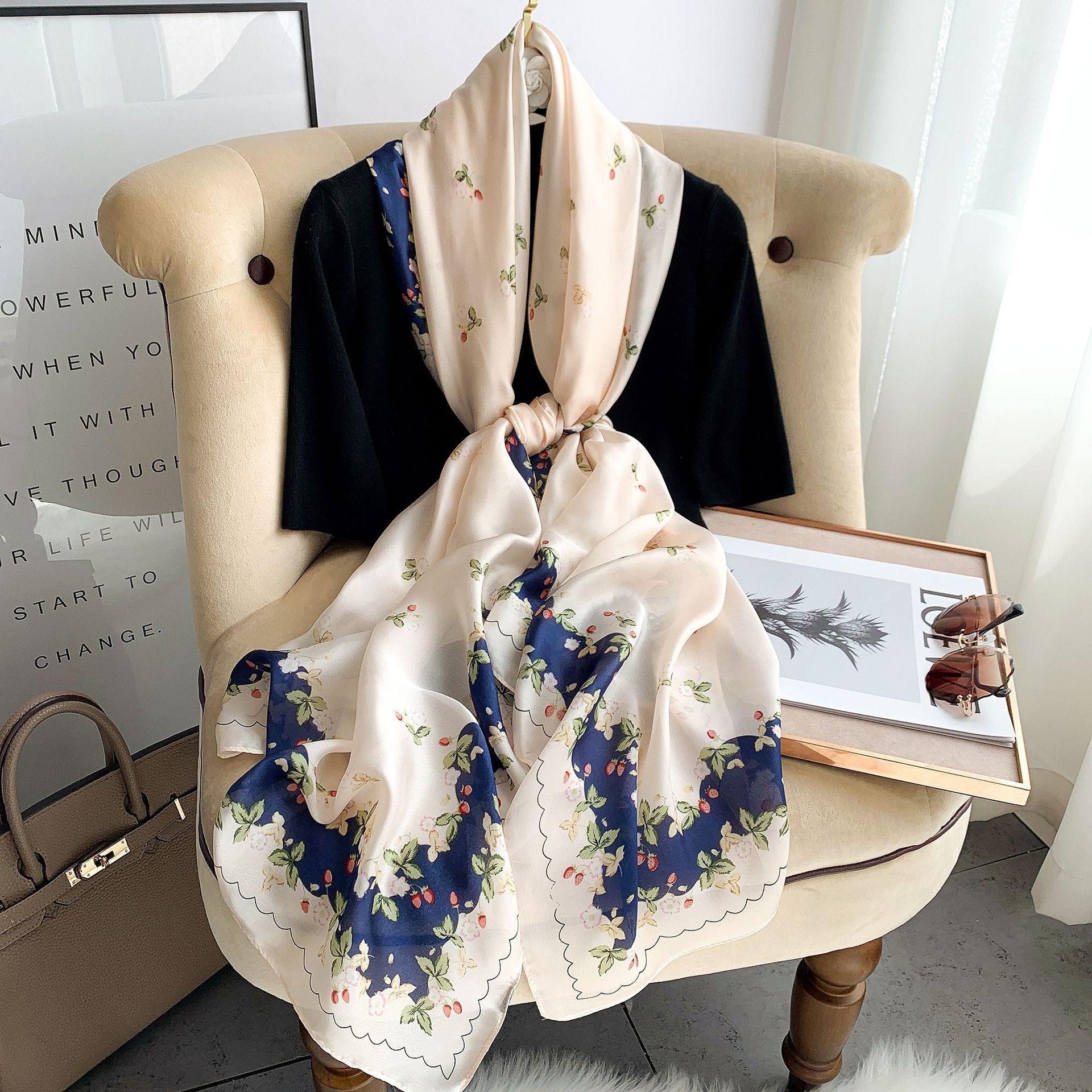 

Women s Floral Silk Scarf: Spring/Autumn Fashion, Beach Sunscreen Shawl 90x180cm