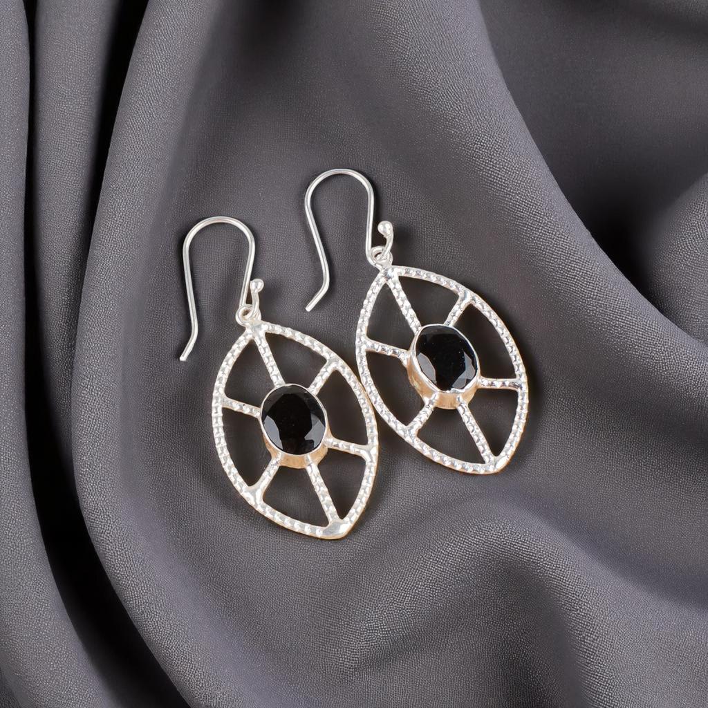 Black Onyx Gemstone 925 Sterling Silver Jewelry Handmade Dangle Earrings 2.00" EE-48-15