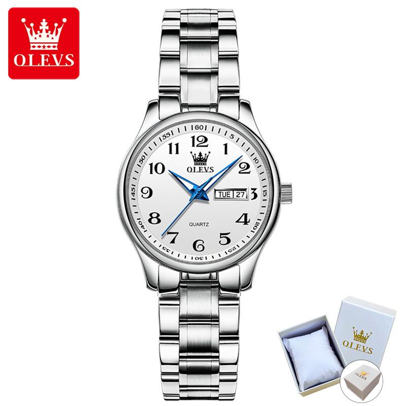 

OLEVS 5567 с подарочной коробкой, водонепроницаемые стальные браслеты с календарем, трендовые мужские часы, кварцевые часы Women серебряный