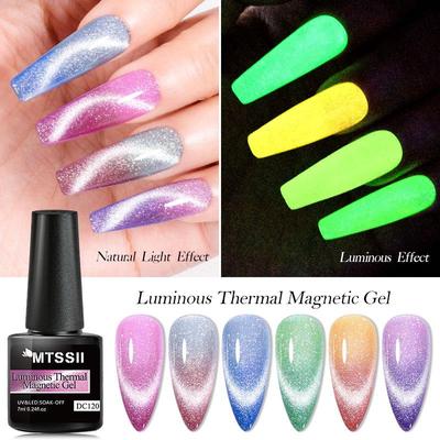 Mtssii 1 Pièces 7ML Lumineux Thermique Chat Gel Magnétique Rose Température Changement De Couleur Gel Vernis À Ongles Lueur Dans L'obscurité Nail Art Gel Vernis Manucure
