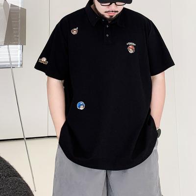 Amerikanische Stickerei Trendiges Feuchtigkeitstransport Weiche Qualität Atmungsaktiv Herren Locker Geschnittenes Poloshirt--Knitterarm Lässig Sportlich Kurzarm Kragenhemd