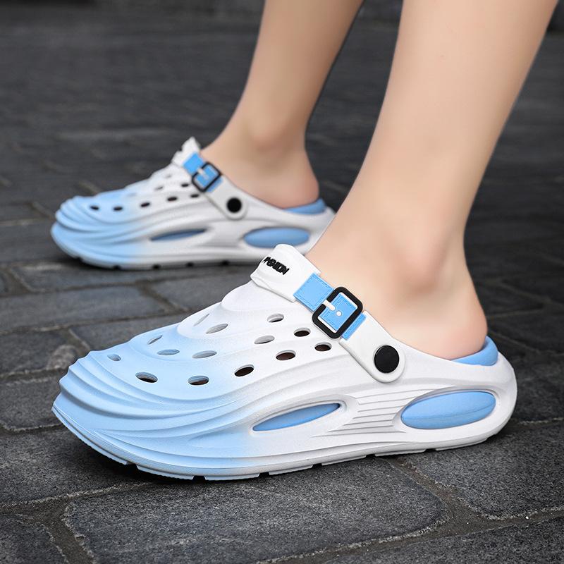 Wear hole shoes outside, men's one-word beach shoes, two wear home bag head slippers, travel thick-soled sandals