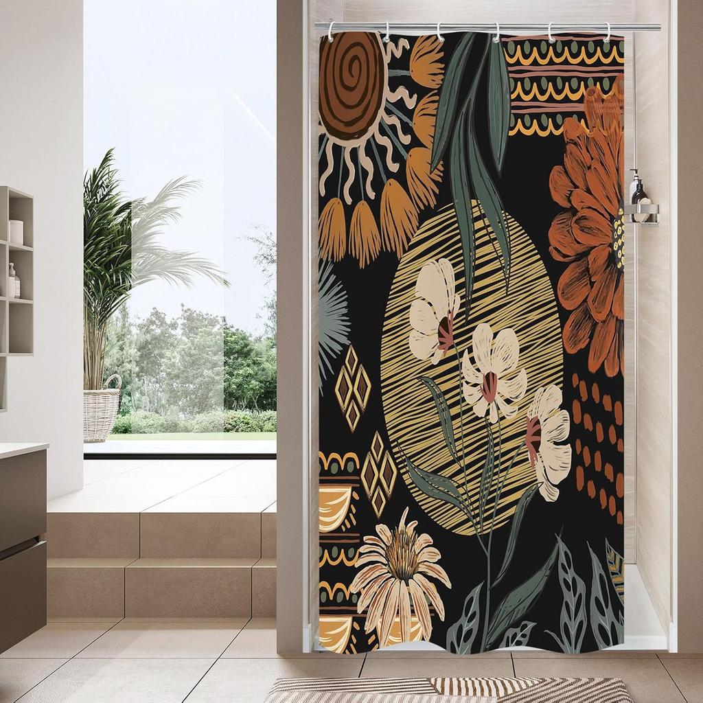 Boho Floral Shower Curtain, Tropical Leaves Fabric Cloth Shower Curtains for Chic Elegant Bathroom Decor, Modern Curtain