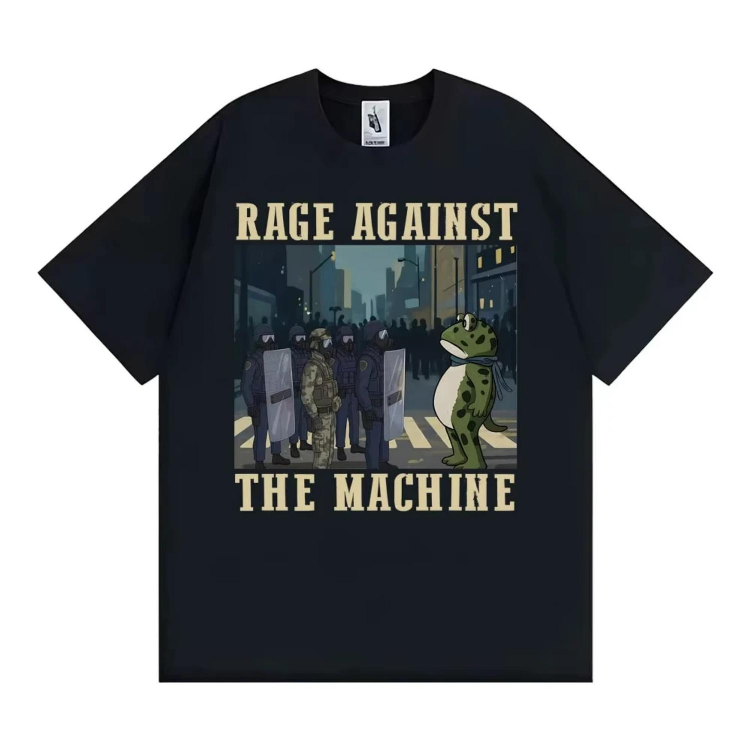 

Portland Frog Protest Rage Against The Machine T-Shirt Funny Meme Graphic T Shirts Men Women Casual High Quality Cotton T-shirts S чёрный