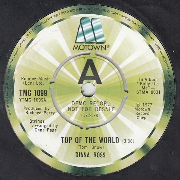 

7inch Record DIANA ROSS - Top Of The World TMG1099PROMO Motown 1978 UK Soul/Funk Used